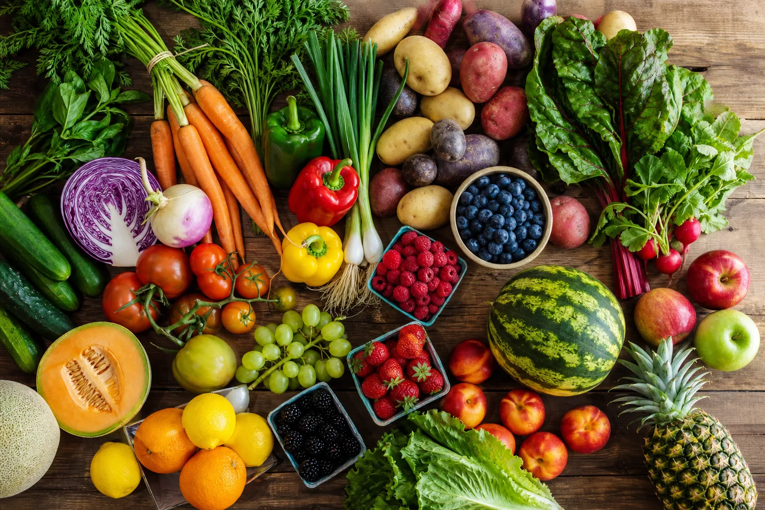 Seasonal fruits and vegetables sourced for wholesale accounts