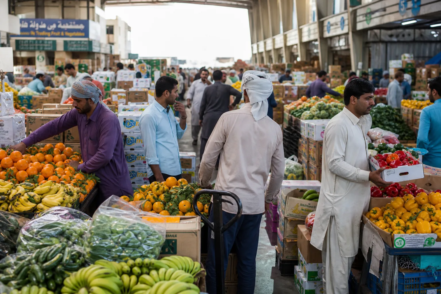 Wholesale produce trading at the UAE market