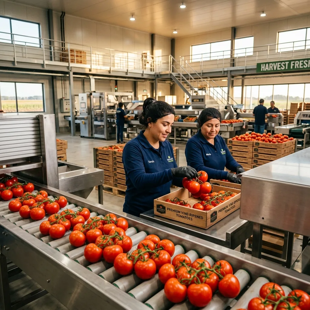 Fresh tomatoes sorted and prepared for wholesale retail supply