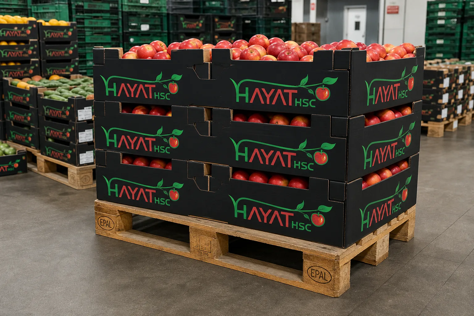 Hayat HSC cartons palletized and ready for dispatch