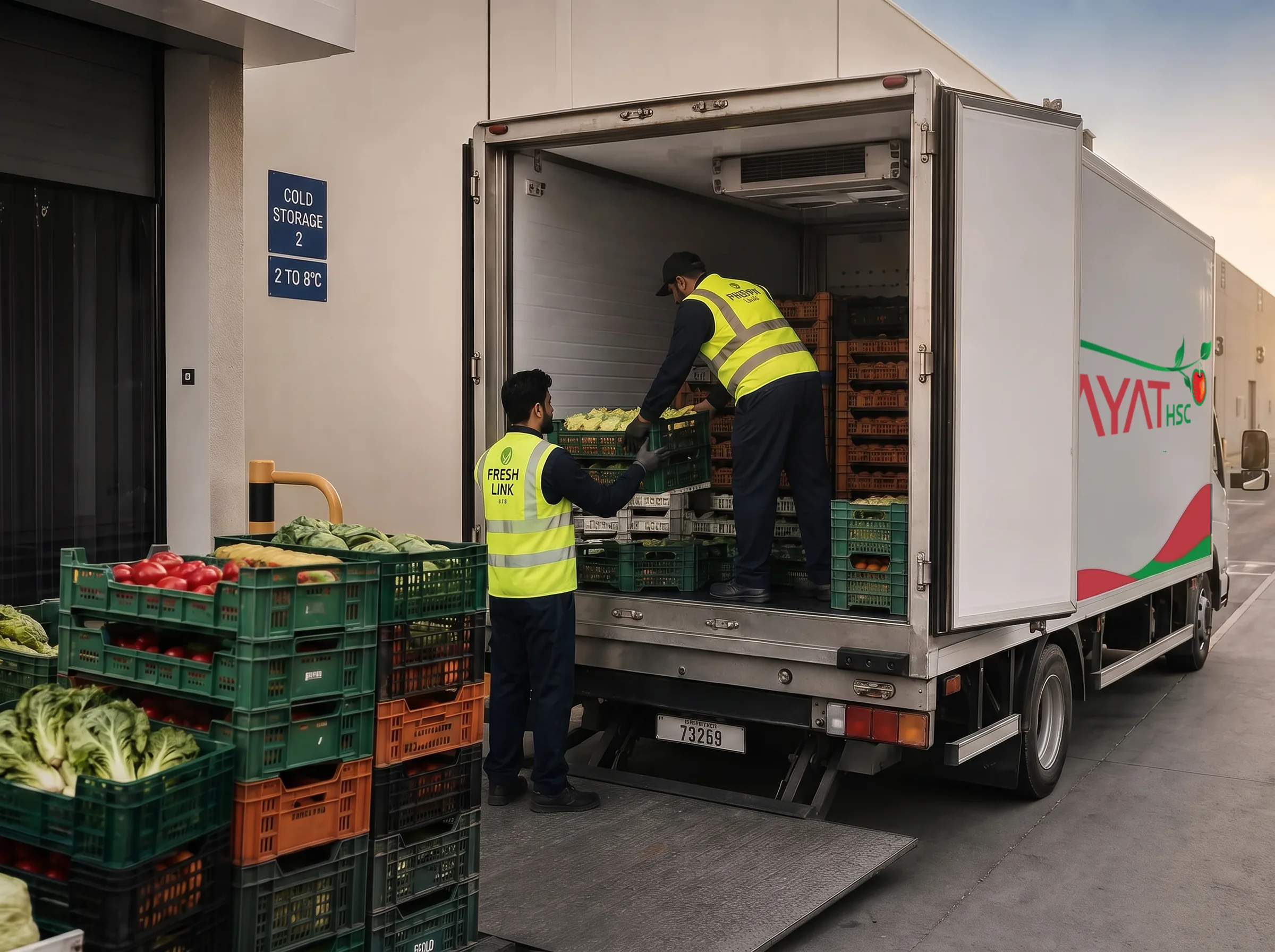 Refrigerated trucks loaded for same-day UAE deliveries