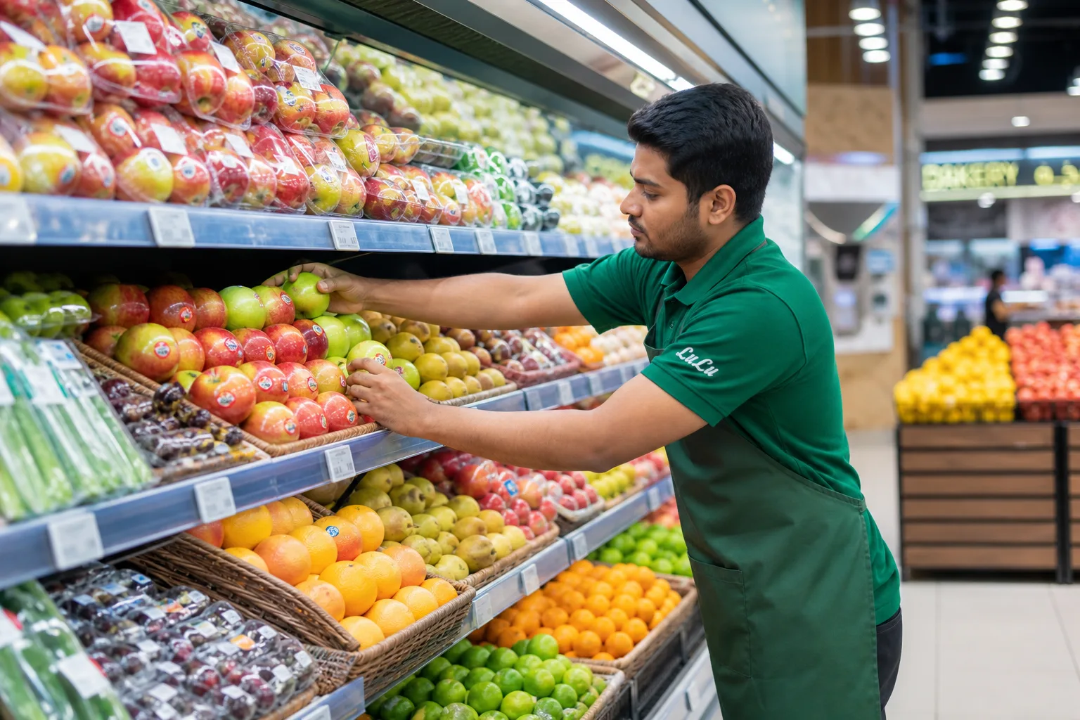 Produce merchandised on hypermarket shelves across the UAE